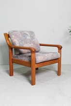 Deens design fauteuil jaren 70, Huis en Inrichting, Fauteuils, Hout, Gebruikt, Vintage, 75 tot 100 cm