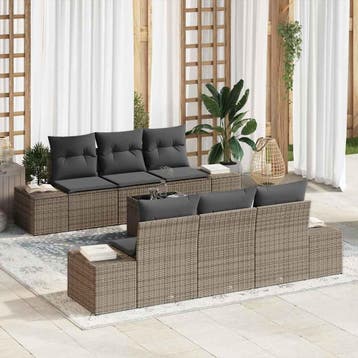 vidaXL Tuin Sofa Set 7 st Grijs poly rattan, Verzenden, Nieuw, Rotan, 7 zitplaatsen