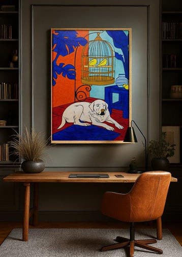 E. García - El perro y los pájaros XL, Antiek en Kunst