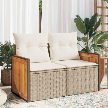 vidaXL Tuinbank 2-zits met kussens poly rattan beige, Tuin en Terras, Verzenden, Nieuw