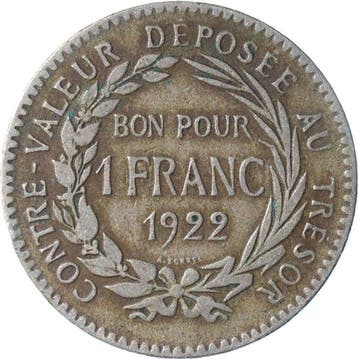 Frankrijk / Martinque. Bon pour 1 Franc 1922 (Zonder