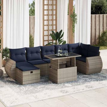 vidaXL 8-delige Loungeset met kussens poly rattan acacia, Verzenden, Nieuw, Loungeset