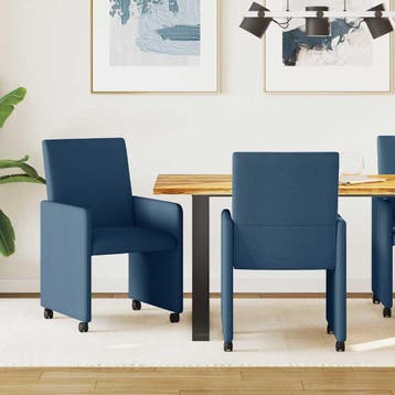 vidaXL Eetkamerstoelen met Wieltjes 2 st Stof Blauw 57 x 66, Verzenden, Nieuw, Blauw