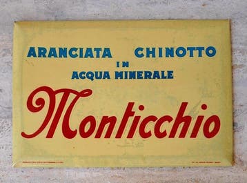 Reclamebord voor op de balie Monticchio Aranciata e Chinotto, Antiek en Kunst