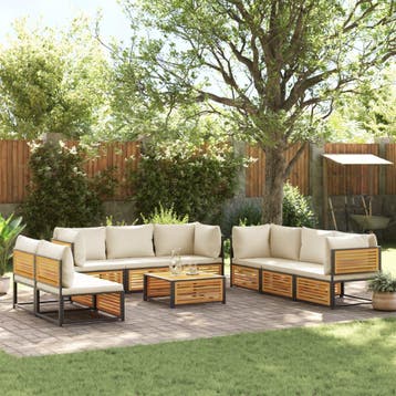 vidaXL 9-delige Loungeset met kussens massief acaciahout, Verzenden, Nieuw, Hout, Loungeset