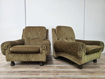 Fauteuil - Textiel, Hout - Een paar Italiaanse fauteuils uit