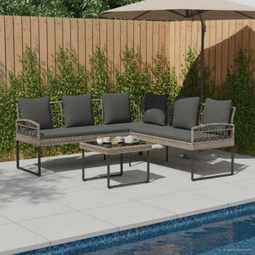 vidaXL Tuinbankenset 2 st Grijs Poly Rattan Staal, Tuin en Terras, Verzenden, Nieuw, Rvs, 2 zitplaatsen