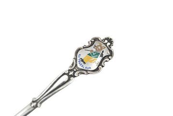 Lepel - .800 zilver - Lepel met emaille PIG, Antiek en Kunst