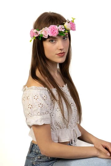 KIMU® Glitter Bloemenkrans Haar Rozenkrans Roze Lichtroze Bl, Kleding | Dames, Ophalen of Verzenden, Nieuw, Carnaval, Accessoires