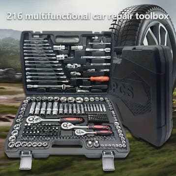 216-delige Professionele Doppenset: SAE & Metrisch, 1/4", 3/, Verzenden, Nieuw