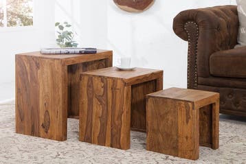Set van 3 massief houten bijzettafels MAKASSAR 45cm Sheesham, Huis en Inrichting, Ophalen of Verzenden, Nieuw
