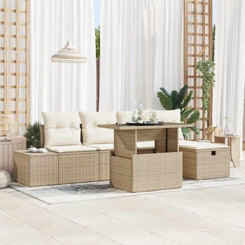 vidaXL Tuin Sofa Set 6 st Beige poly rattan, Verzenden, Nieuw, Rotan, 6 zitplaatsen