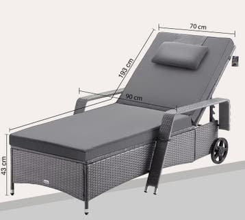 Ligbed Grijs/Antraciet Kunststof 193x90x43cm (Stoelen), Verzenden, Nieuw