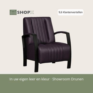 Leren fauteuil Glamour - Toledo Aubergine (paars), Huis en Inrichting, Nieuw, Ophalen of Verzenden, 50 tot 75 cm, Industrieel, Modern, Retro