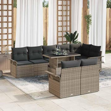 vidaXL Tuin Sofa Set 9 st Grijs Poly riet, Verzenden, Nieuw, Rotan, Meer dan 8 zitplaatsen