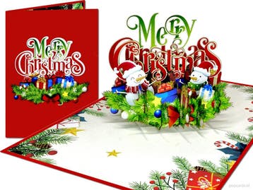 3D Kerstkaart Merry Christmas met Sneeuwpoppen, Verzenden, Nieuw