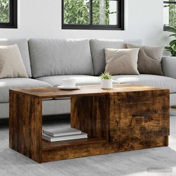 vidaXL Salontafel Gerookt eiken 90 x 50 x 37 cm Bewerkt hout, Verzenden, Nieuw, Overige houtsoorten, 50 tot 100 cm