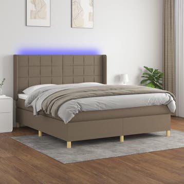 vidaXL Boxspring met matras en LED stof taupe 180x200 cm, Eenpersoons, Verzenden, Nieuw, 80 cm