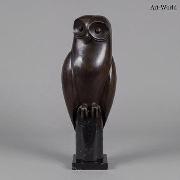 Beeld, Exclusief bronzen sculptuur van een uil - 43 cm -