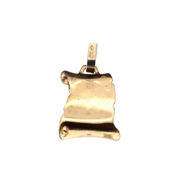 Gouden hanger van een boekrol met gravure (Hanger of bedel), Ophalen of Verzenden, Gebruikt, Goud, Overige merken