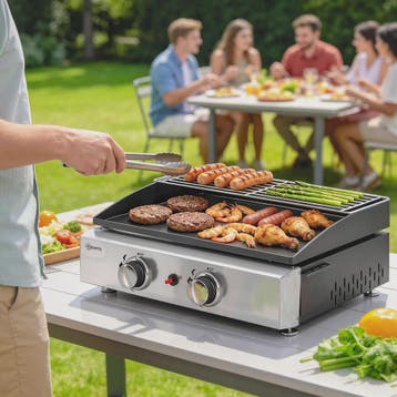 Outsunny Gas BBQ met 2 Branders, Grillplaat, Warmhoudrek en, Verzenden, Nieuw