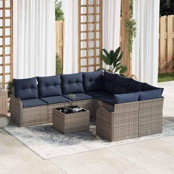 vidaXL Tuin Sofa Set 9 st 8-Aantal zitplaatsen Grijs poly, Verzenden, Nieuw, Rotan, Meer dan 8 zitplaatsen