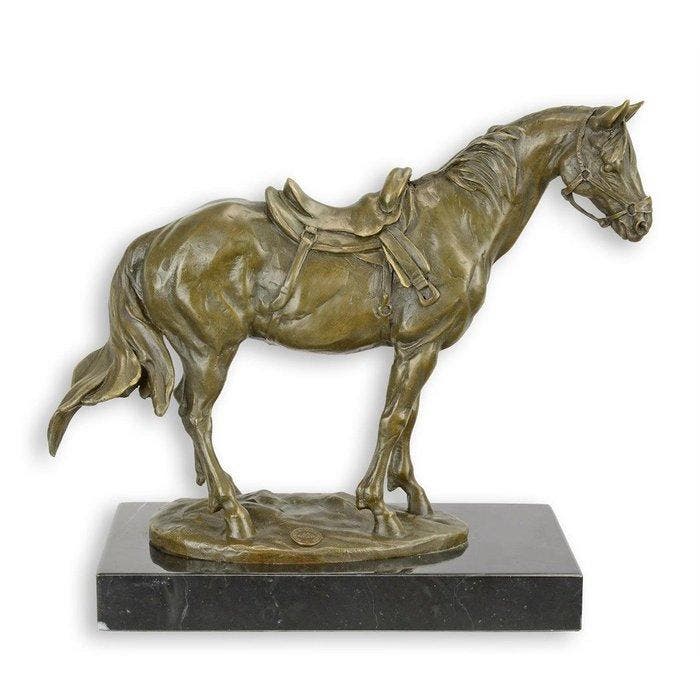sculptuur, Beautiful Bronze Sculpture of a Mounted Horse –, Antiek en Kunst, Curiosa en Brocante