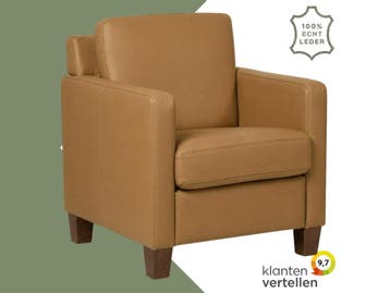 Leren fauteuil Smart - Toledo Camel (bruin) - Poten hout, Huis en Inrichting, Nieuw, Ophalen of Verzenden, Bohemian, Eigentijds, Modern, Retro