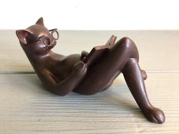 sculptuur, Lezende Kat - 6 cm - Hars