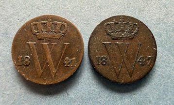 Nederland. Willem II. 1/2 cent 1841 en 1847 (Totaal 2 stuks)