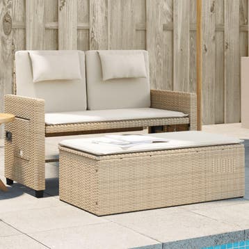 vidaXL Tuinbankje verstelbaar met kussens poly rattan beige, Verzenden, Nieuw