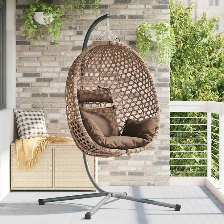 vidaXL Hangende ei-stoel Koffiebruin 104 x 100 x 191 cm poly, Tuin en Terras, Tuinbanken, Nieuw, Rotan, Verzenden