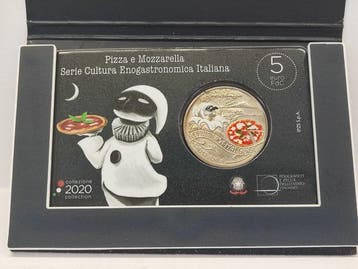 Italië. 5 Euro 2020 Pizza e Mozzarella (Zonder