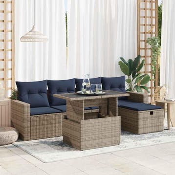vidaXL 6-delige Loungeset met kussens poly rattan grijs, Verzenden, Nieuw, Loungeset