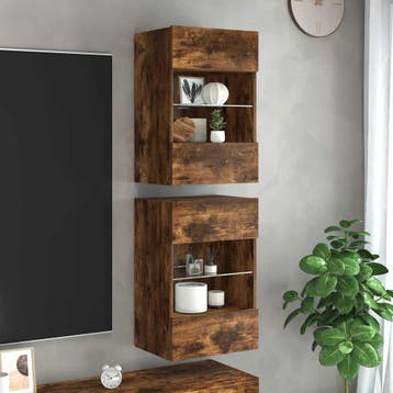 vidaXL Wandkasten met LED-verlichting voor tv 2 st, Verzenden, Nieuw, Overige houtsoorten