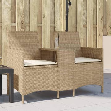 vidaXL Tuinbank 2-zits met tafel en kussens poly rattan, Verzenden, Nieuw