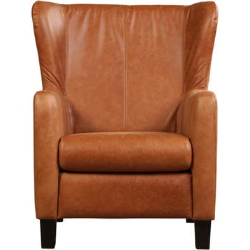 Leren fauteuil Hug - Vintage Cognac (cognac) - Poten hout, Nieuw, Ophalen of Verzenden, 75 tot 100 cm, Eigentijds, Klassiek, Retro, Romantisch