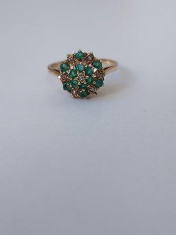 Ring - 9 kt. Geel goud - 0.41ct. tw. Smaragd - Diamant -, Nieuw