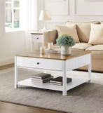 Salontafel 80×80 cm met 2 lades en plank – Maritiem design, Verzenden, Nieuw