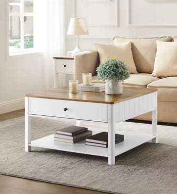 Salontafel 80×80 cm met 2 lades en plank – Maritiem design, Verzenden, Nieuw