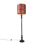 Vloerlamp zwart met kap pauw rood 40 cm - Classico, Huis en Inrichting, Verzenden, Nieuw, Hout, Classic-antique