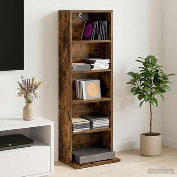 vidaXL CD Kast Gerookt eiken 33 x 23,5 x 97,5 cm Bewerkt, Verzenden, Nieuw