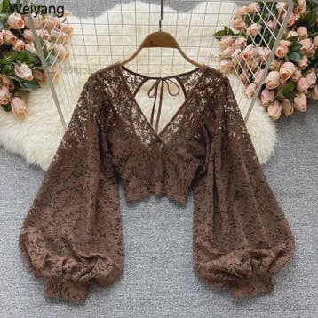 Elegante Dames Blouse met Kant en Lantaarnmouwen - V-hals &, Kleding | Dames, Verzenden, Nieuw