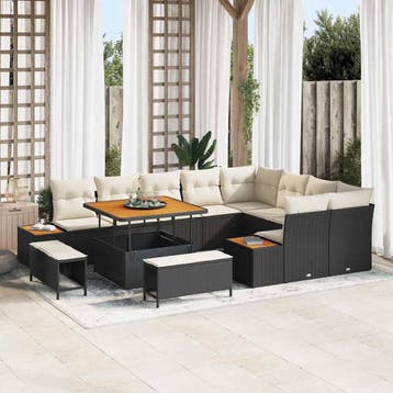 vidaXL Tuinbankenset 12 st 11-Aantal zitplaatsen Zwart Poly, Tuin en Terras, Verzenden, Nieuw, 2 zitplaatsen
