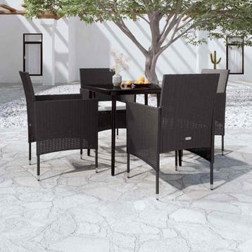 vidaXL 5-delige Tuinset met kussens zwart, Verzenden, Nieuw, 4 zitplaatsen, Tuinset