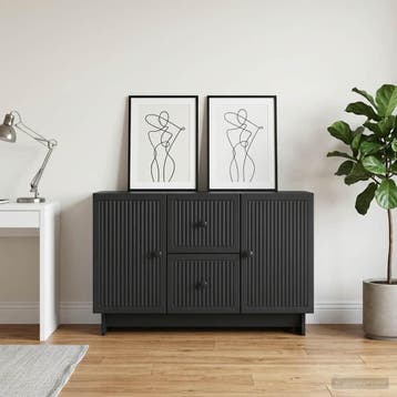 vidaXL Dressoir met lade Zwart 89 x 34,5 x 60 cm Bewerkt, Verzenden, Nieuw, Overige houtsoorten, Minder dan 50 cm