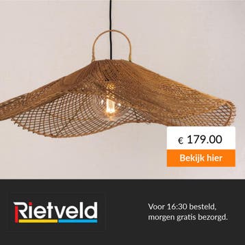Rietveld-Hanglampen-Bruin, Naturel-Hout, Rotan, Verzenden, Nieuw