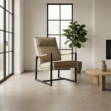 Set van 2 Leren fauteuils Square - Kenia Taupe, Nieuw, Ophalen of Verzenden, 50 tot 75 cm, Leer
