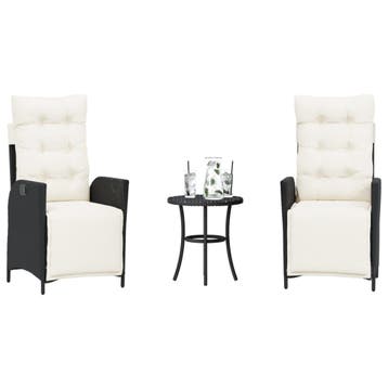 vidaXL 3-delige Bistroset met kussens poly rattan zwart, Verzenden, Nieuw