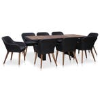 vidaXL 9-delige Tuinset met kussens poly rattan zwart, Nieuw, 8 zitplaatsen, Tuinset, Verzenden